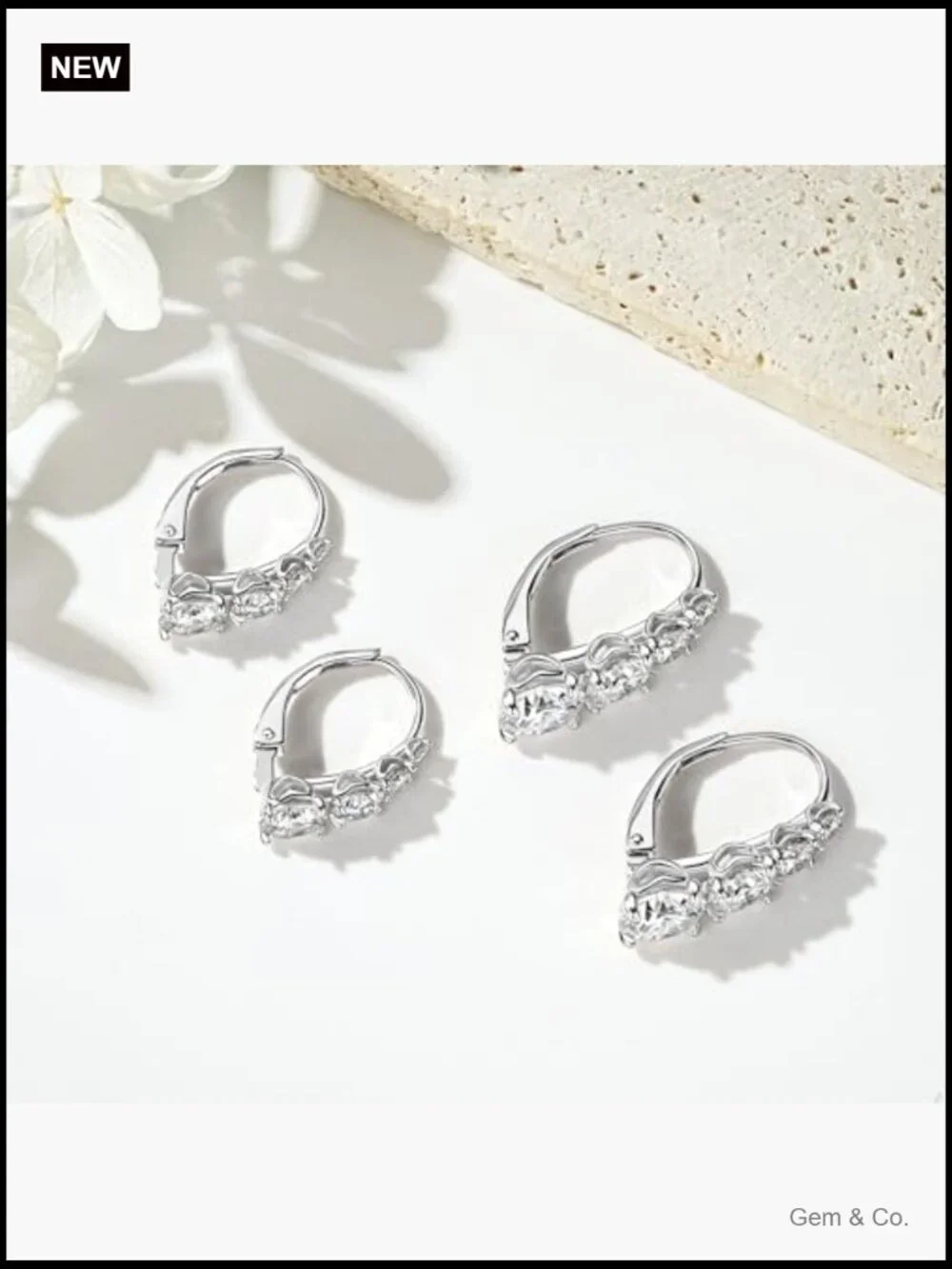 4 Stone Moissanite Hoop Earrings, 925 Sterling Silver Leverback Drop - Picture 3 of 7
